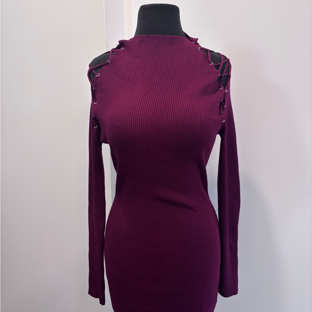 Fashion Nova Deep Burgundy Long Sleeve Dress